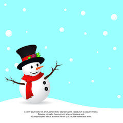 Winter landscape with a snowman-vector Illustration.