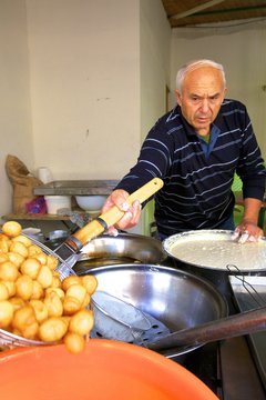 Man making Cypriot dessert, Pafos, Cyprus, Eastern Mediterranean Sea