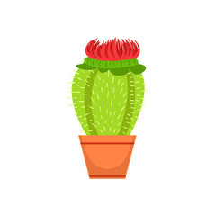 Home Cactus With Blooming Flower In The Flowerpot, Flower Shop Decorative Plants Assortment Item Cartoon Vector Illustration