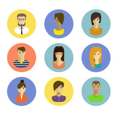 male and female faces avatars. flat style vector icons set