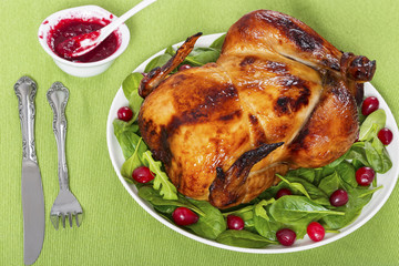 whole grilled chicken, spinach, arugula and cranberry salad