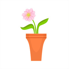 Naklejka na ściany i meble Home Single Pink Flower In The Flowerpot, Flower Shop Decorative Plants Assortment Item Cartoon Vector Illustration