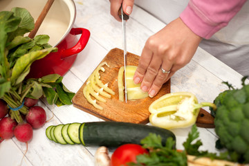 Top view of cutting vegetables