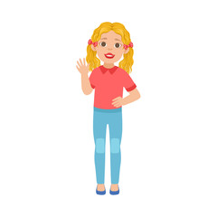 White Teenage Girl With Two Ponytails, Part Of Growing Stages With Kids In Different Age Vector Set