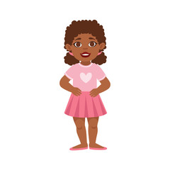 Black Kid Girl Standing Smiling, Part Of Growing Stages With Kids In Different Age Vector Set