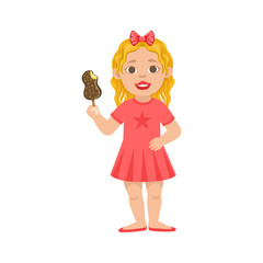 White Girl Kid Standing With Ice-cream, Part Of Growing Stages With Kids In Different Age Vector Set