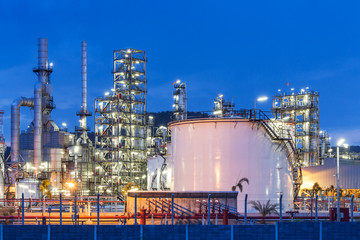 Petrochemical plant, oil refinery factory with Twilight