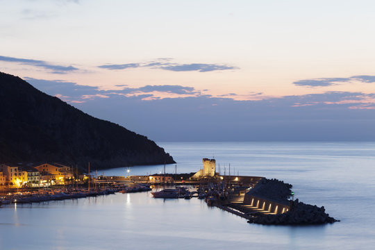 Port of Marciana Marina with Torre Pisana Tower, Marciana Marina, Island of Elba, Livorno Province, Tuscany