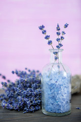 Aromatherapy oil and lavender,  spa, Wellness with ,  syrup on a wooden background