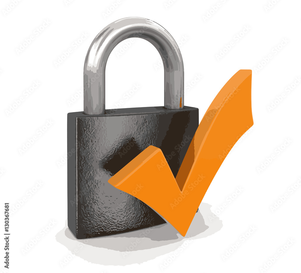 Poster lock and check mark. image with clipping path