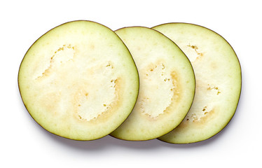 Zucchini slices isolated on white, from above