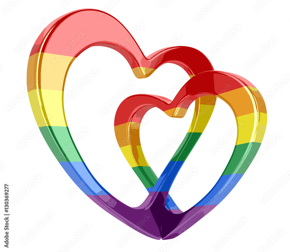 Aufkleber two bound color hearts. image with clipping path