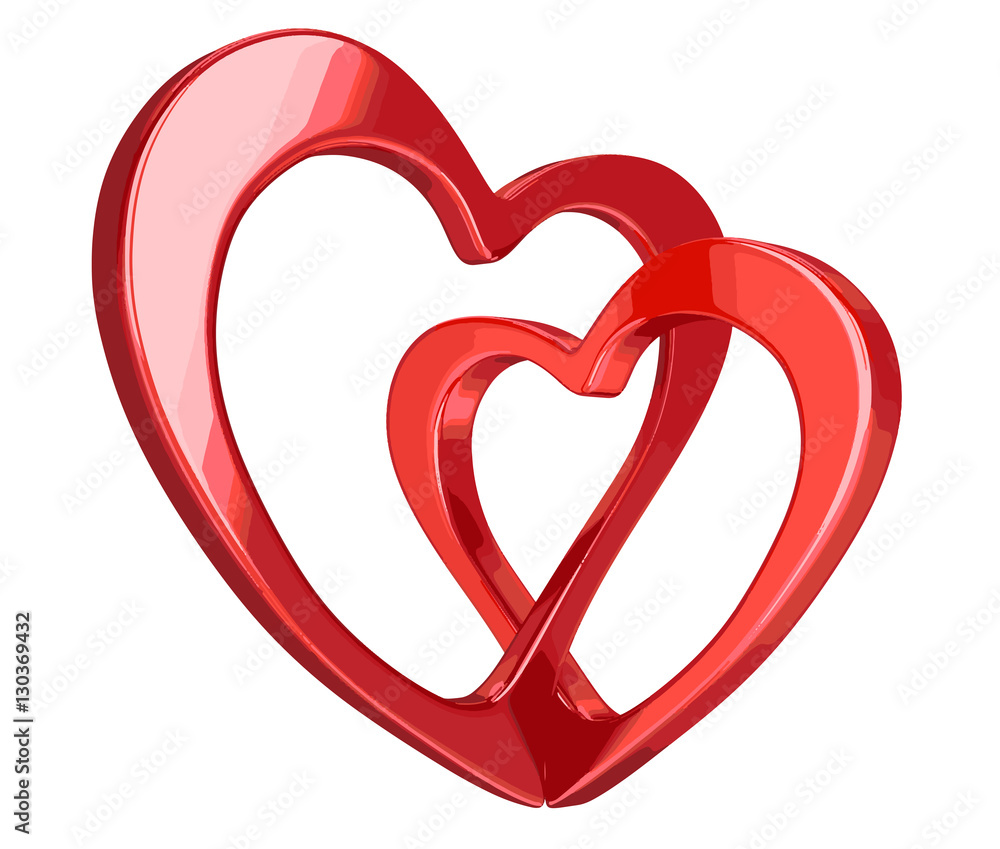 Poster two 3d bound hearts. image with clipping path