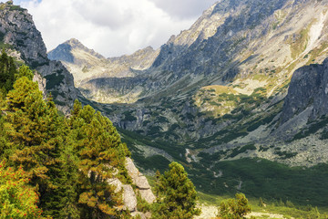 Mountain landscape, peaks of the rocky High Tatras, daytime, Slovakia