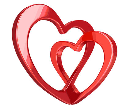 Two 3d bound hearts. Image with clipping path