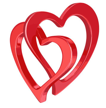 Two 3d bound hearts. Image with clipping path