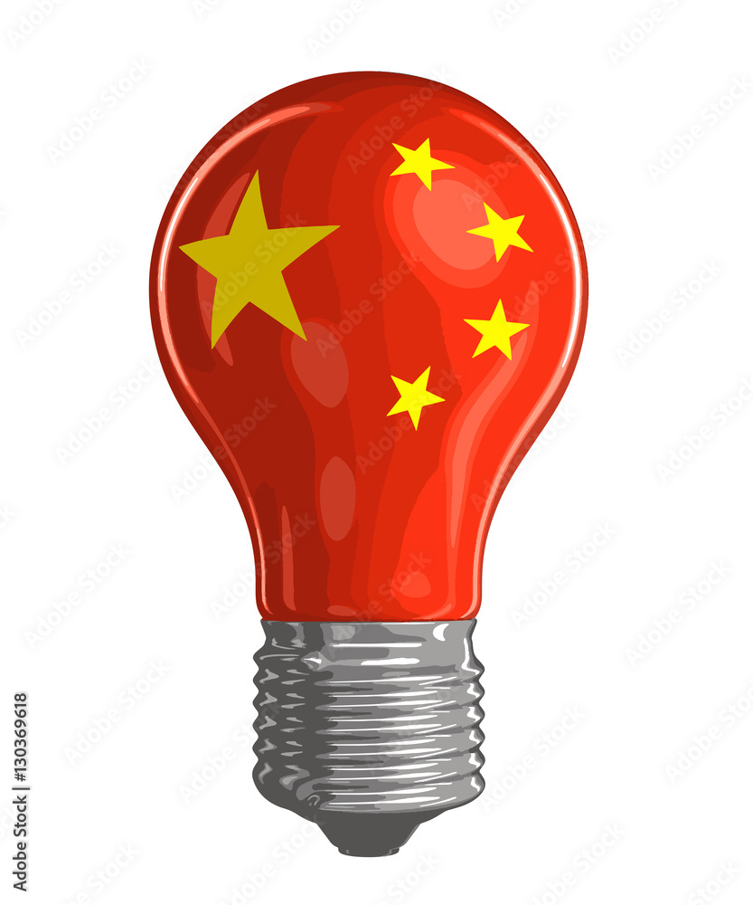 Poster light bulb with chinese flag. image with clipping path