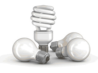 Energy Saving Light Bulb and incandescent lamps. Image with clipping path