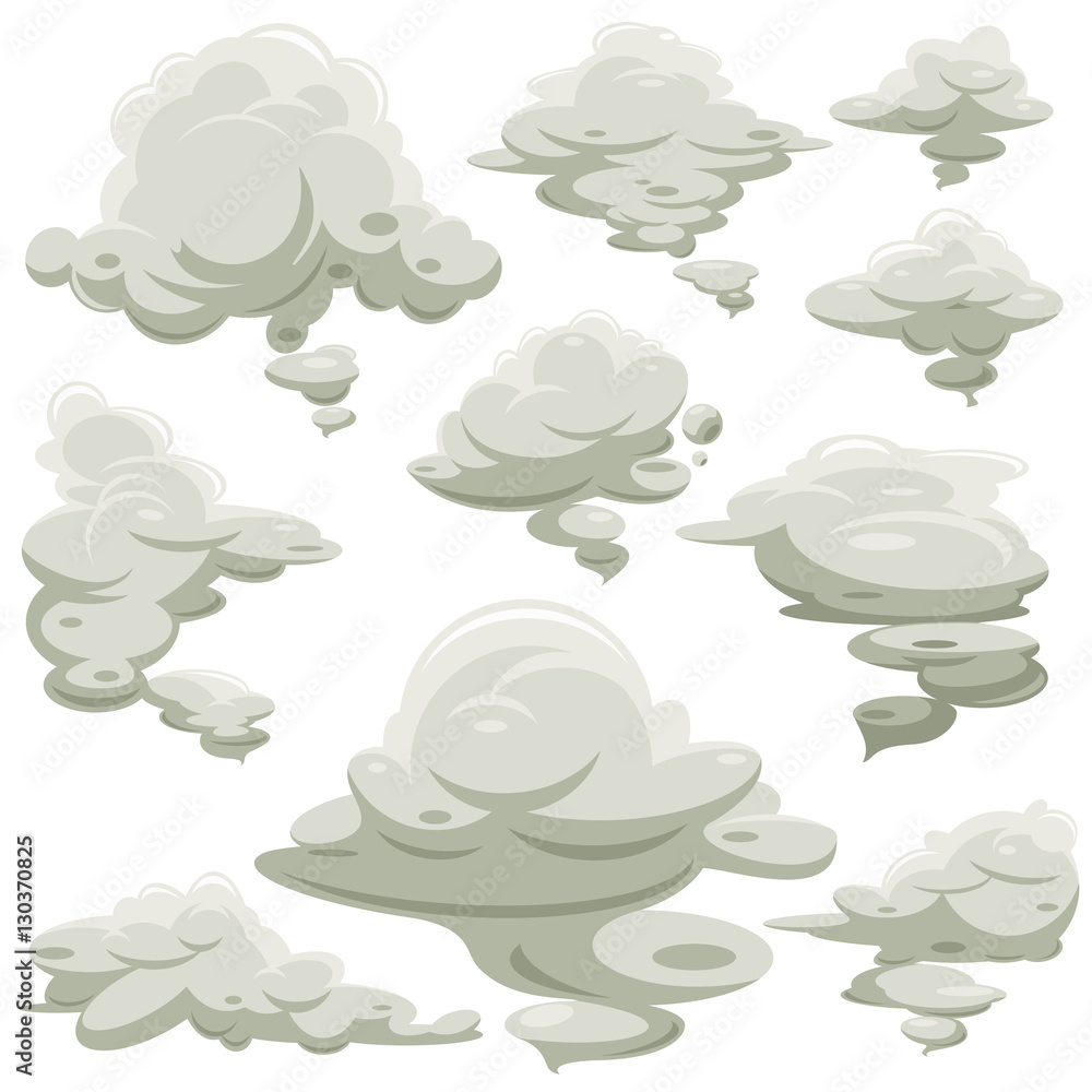 Wall mural Cartoon smoke or fog vector set