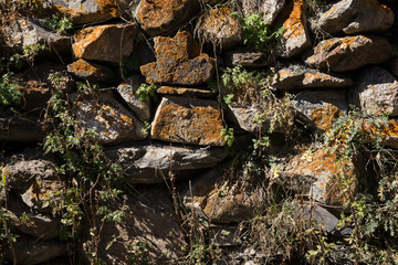 Detail of a wall of an ancient stone house