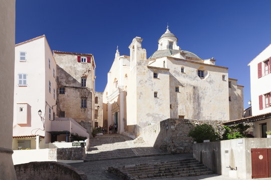 Old town of Calvi with the church of Saint Jean Baptiste, Calvi, Balagne, Corsica, France, Mediterranean 