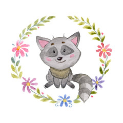 Cute racoon Animal for kindergarten, nursery, children clothing, baby pattern