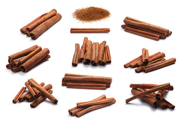 Set of cinnamon in sticks and ground, paths