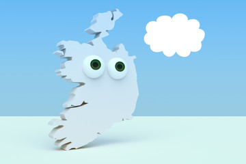 Cartoon Country Map Ireland With Big Eyes, 3d illustration