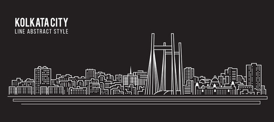 Cityscape Building Line art Vector Illustration design - Kolkata City