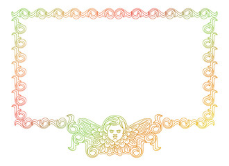 Gradient frame with angel in vintage style. Custom element for design artworks. Raster clip art.