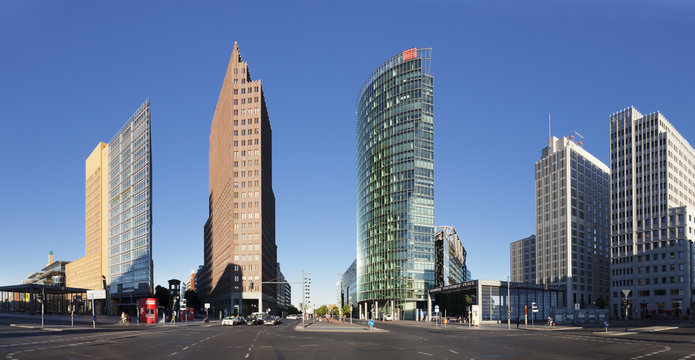 Potsdamer Platz Square with DB Tower, Sony Center and Kollhoff Turm Tower, Berlin Mitte, Berlin, Germany