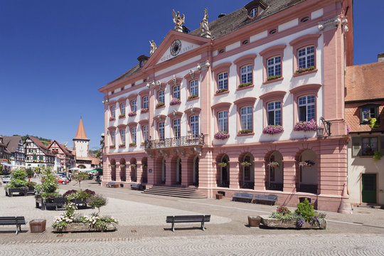 Town Hall on the market square, Obertorturm tower, Gengenbach, Kinzigtal Valley, Black Forest, Baden Wurttemberg, Germany