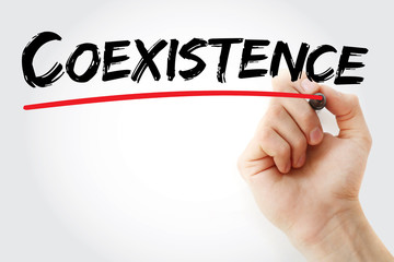 Hand writing Coexistence with marker, concept background