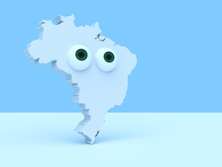 Cartoon Country Map Brazil With Big Eyes, 3d illustration