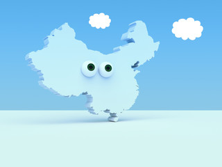 Cartoon Country Map China With Big Eyes, 3d illustration