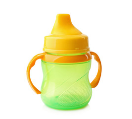 Baby bottle on white background