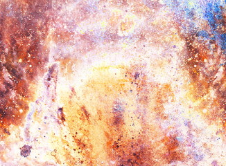 Cosmic space and stars and abstract watercolor background. Fire effect.