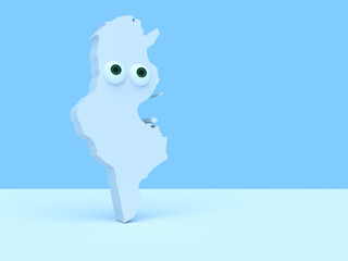 Cartoon Country Map Tunisia With Big Eyes, 3d illustration
