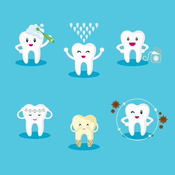 set icon teeth. Protection of the oral cavity. Healthy teeth. The fight against tooth decay.