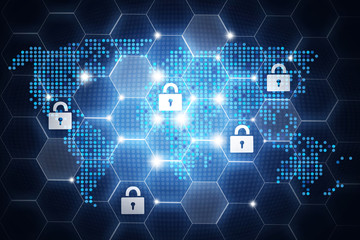 Digital online security design, concept with padlock icons aroun