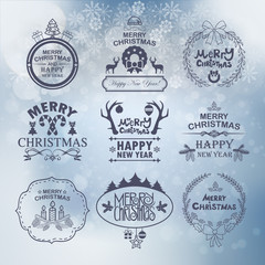 Set label Christmas And New Year Decoration Of Calligraphic And Typographic Design. Symbols And Icons Elements