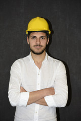 Construction worker man with yellow helmet