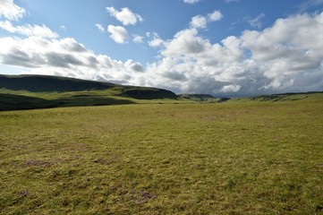 Icelandic landscape with blue sky and clouds