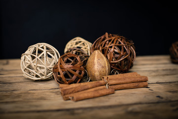 Christmas Decoration Over Wooden Background. Decorations over Wo