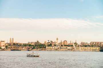 Nile river landscape with bots near Luxor city, Egypt