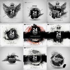 Set poster Grunge background vector. Grunge print for t-shirt. Abstract dirt backgrounds texture. Grunge banner with an inky dribble strip with copy space. Abstract background for party - obrazy, fototapety, plakaty