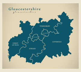 Fototapeta na wymiar Modern Map - Gloucestershire county labels UK