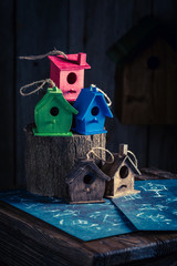 Homemade small bird house for cold winter