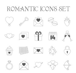 Romantic Icons Set. Valentine s day Objects. Love Thin Line Styled.