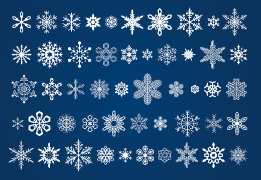 50 different vector snowflakes icons set